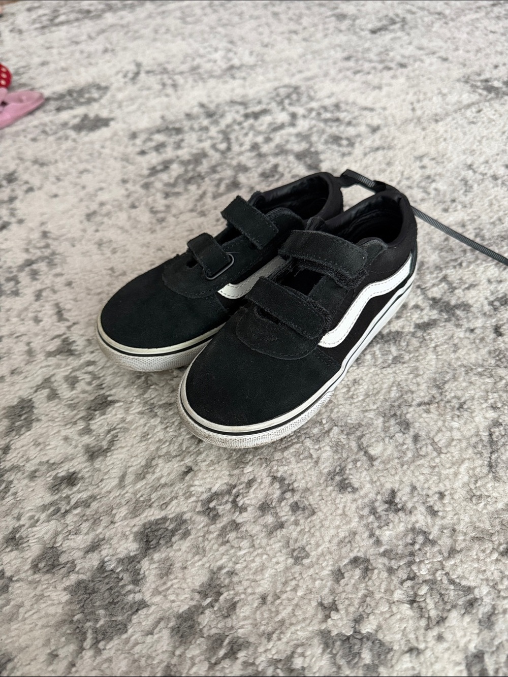 Kids Black Vans Skate Shoes with White Stripe